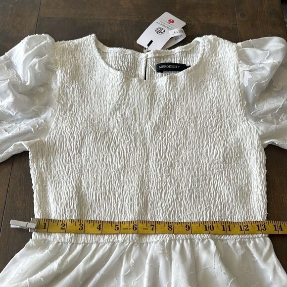 ZESICA FLORAL LACE FLOWY SHORT SLEEVE SMOCKED MIDI DRESS - Picture 12 of 16